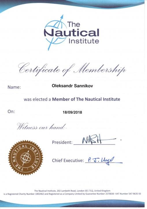 Capt Sannikov Certificate of MNI